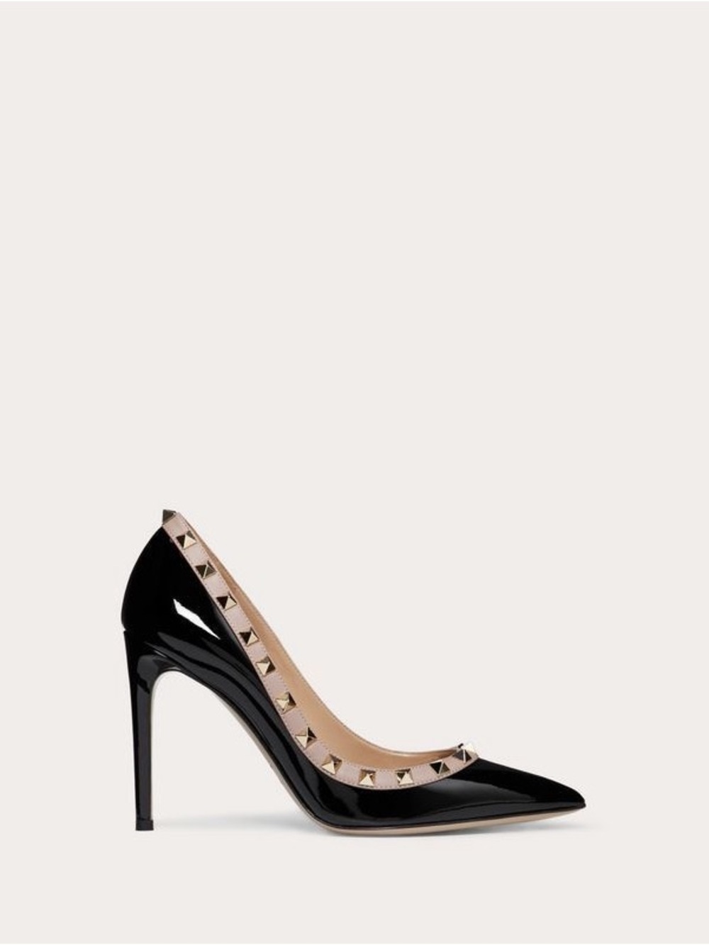 Valentino Garavani Black Patent Nude Trim Leather Rockstud Pumps - US 8.5 (39)